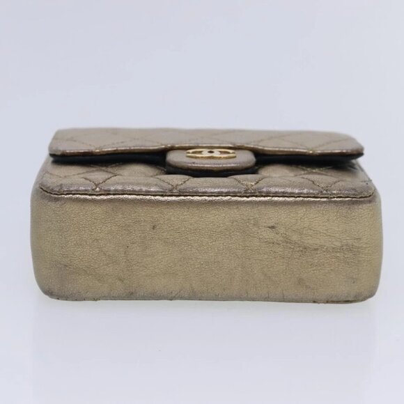CHANEL Mini Mini Matelasse Chain Pouch Lamb Skin Gold CC Auth yk15423 - Picture 6 of 14